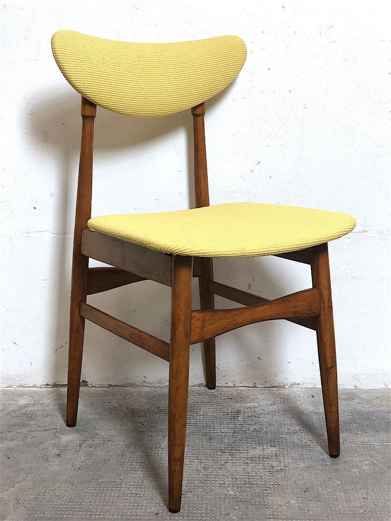 4 Chairs in beech and yellow fabric, 1960s 10