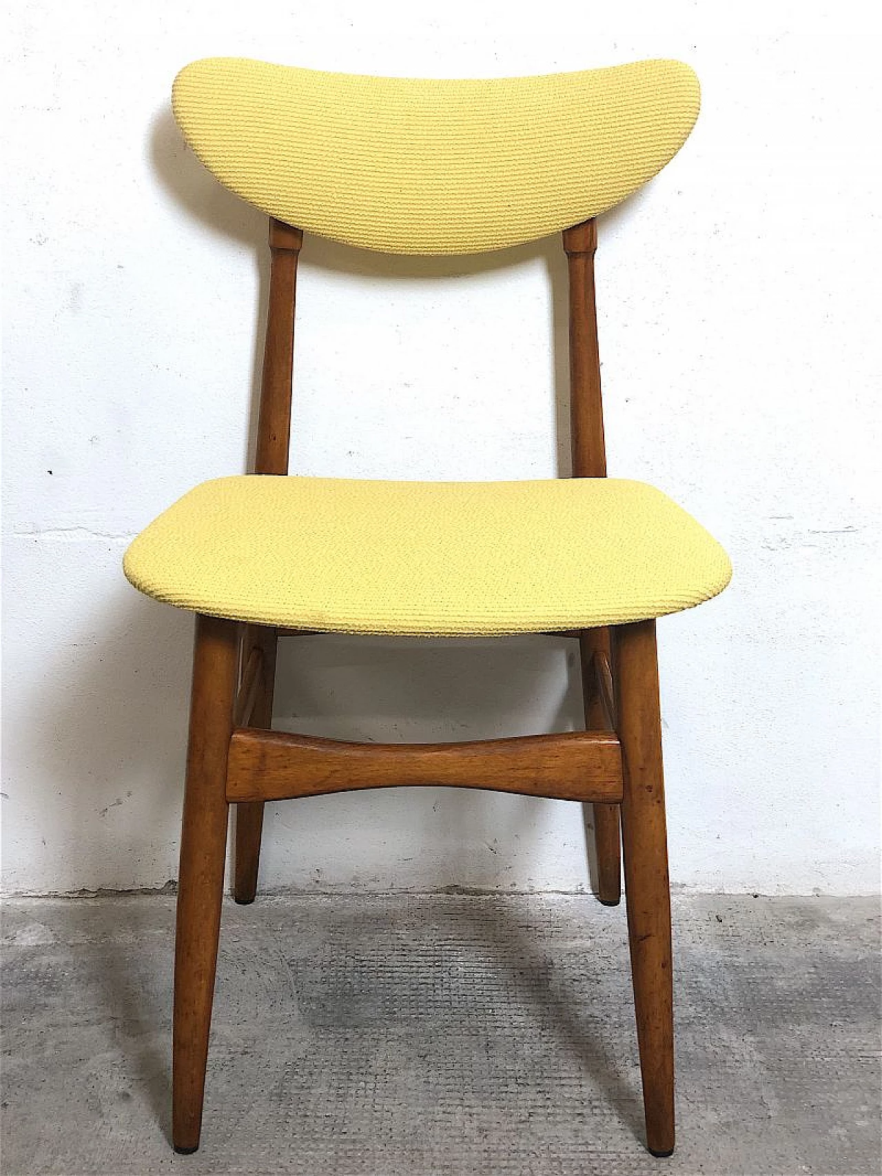 4 Chairs in beech and yellow fabric, 1960s 11