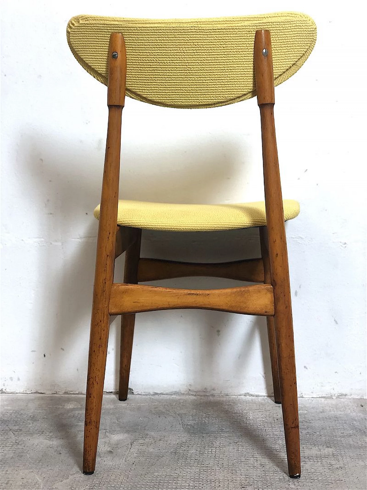 4 Chairs in beech and yellow fabric, 1960s 12