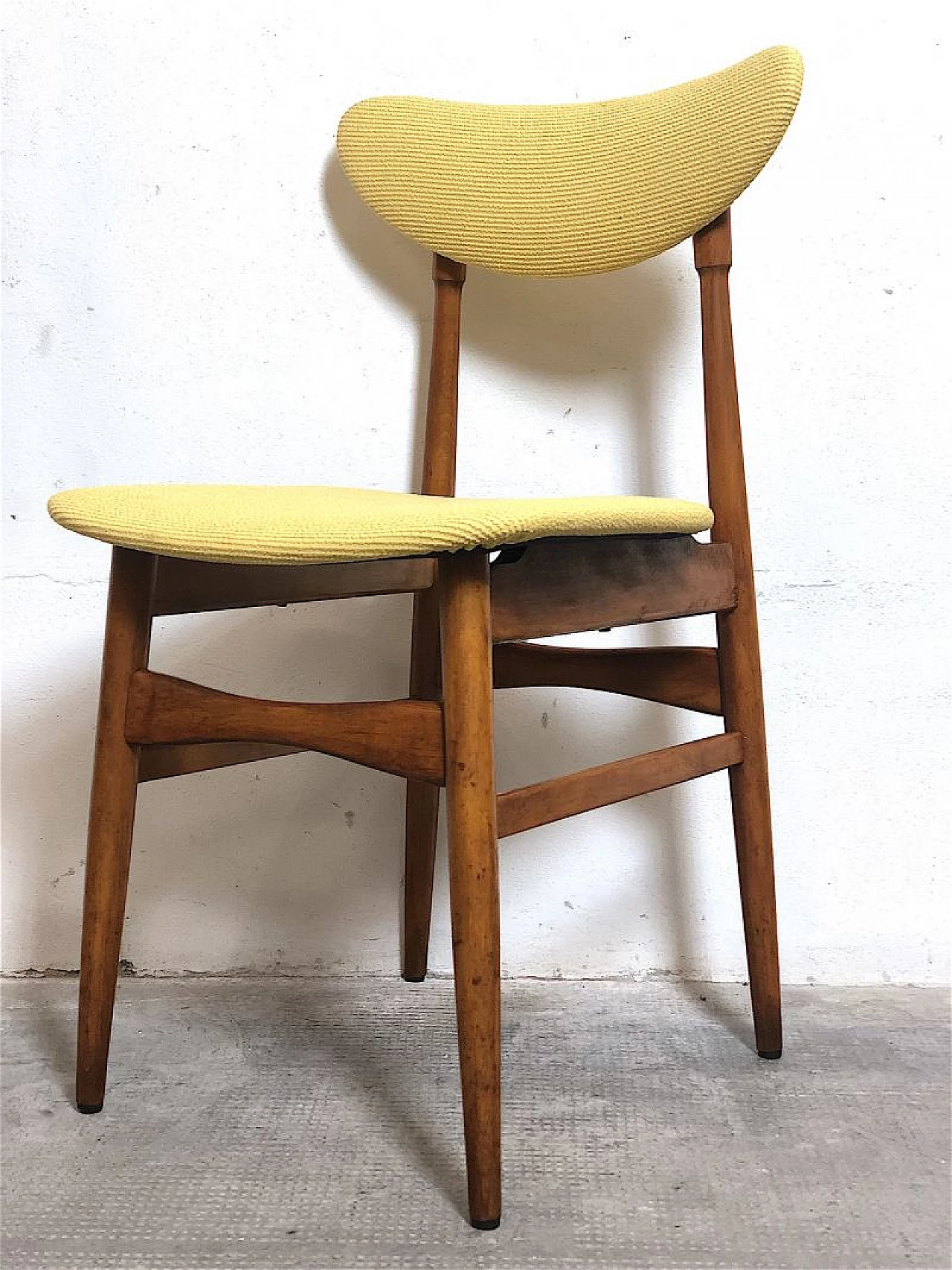 4 Chairs in beech and yellow fabric, 1960s 13