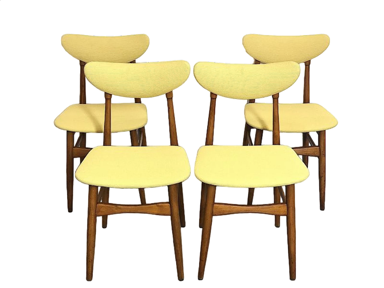 4 Chairs in beech and yellow fabric, 1960s 15