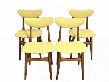 4 Chairs in beech and yellow fabric, 1960s