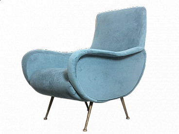 Blue velvet Lady armchair by Marco Zanuso, 1950s