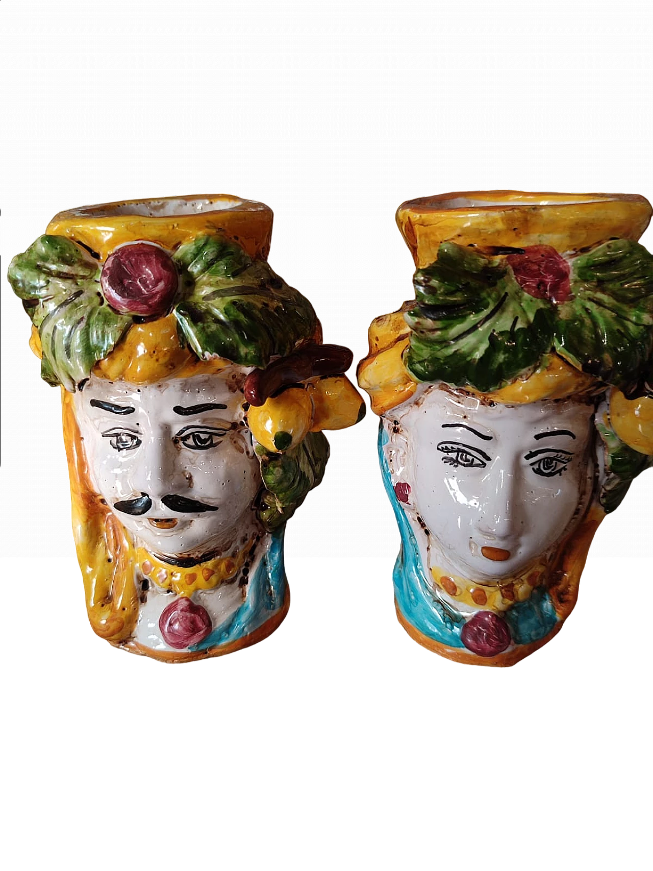 Coppia di ceramiche Caltagirone lavorate a mano, anni '60 4