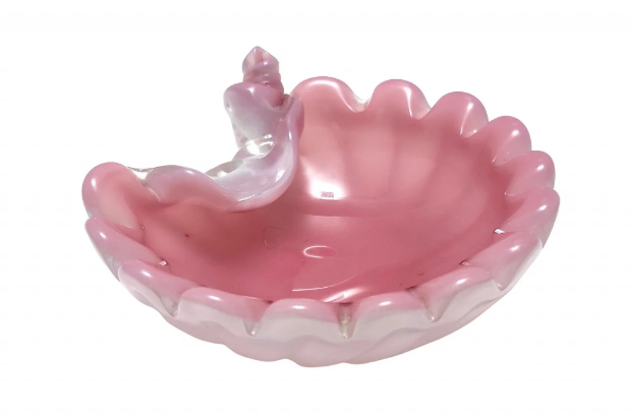 Shell-shaped pink glass bowl by Fratelli Toso, 1950s 1