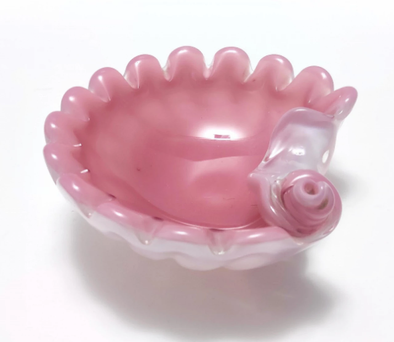 Shell-shaped pink glass bowl by Fratelli Toso, 1950s 5