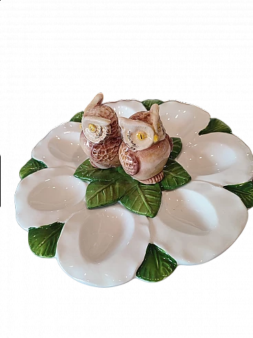 Vecchia Bassano ceramic egg plate with owls, 1960s