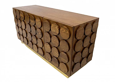 Chestnut and brass bar cabinet, 1970s