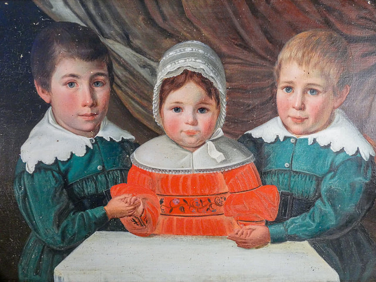 Portrait of three children, oil painting on canvas, mid-19th century 2