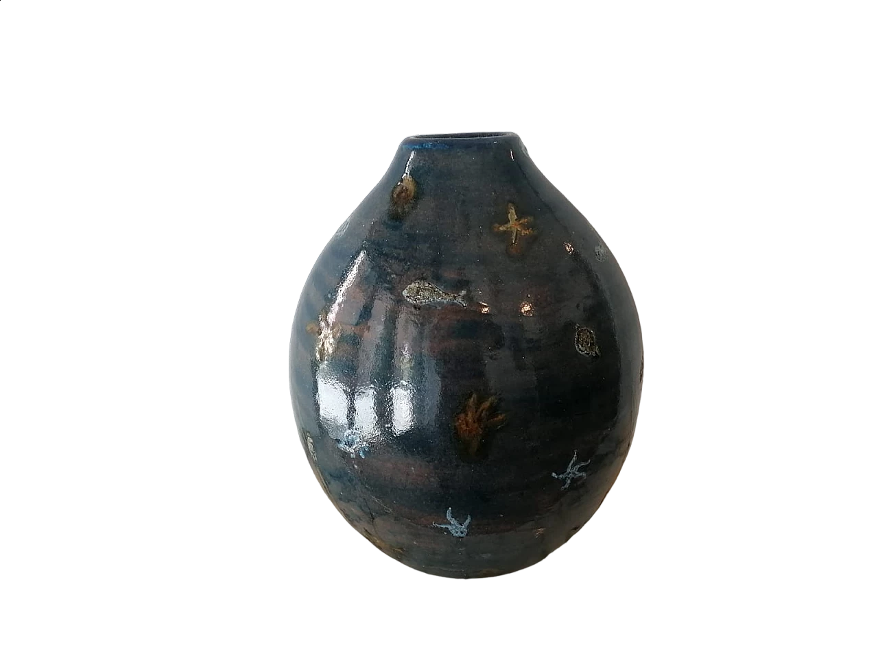 Blue ceramic round vase by Angelo Ungania, 1940s 7