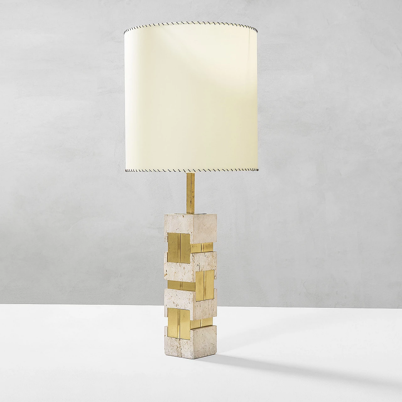 Table lamp with travertine and brass base by Gaetano Sciolari, 1970s 2