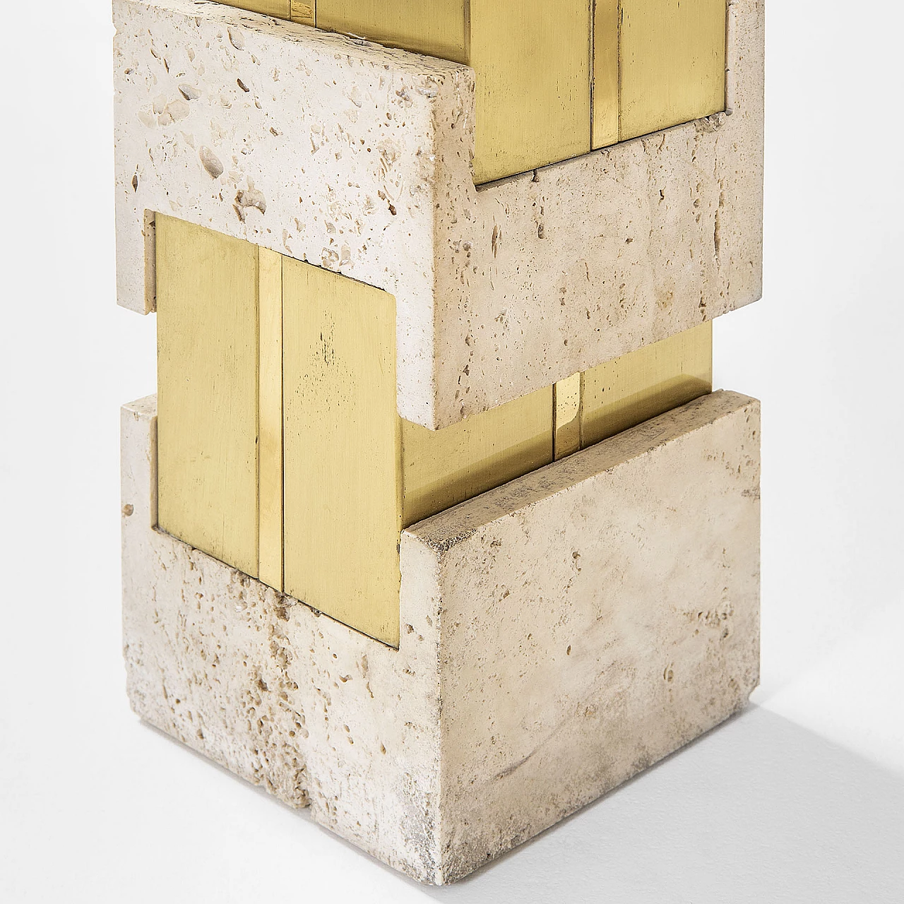 Table lamp with travertine and brass base by Gaetano Sciolari, 1970s 4