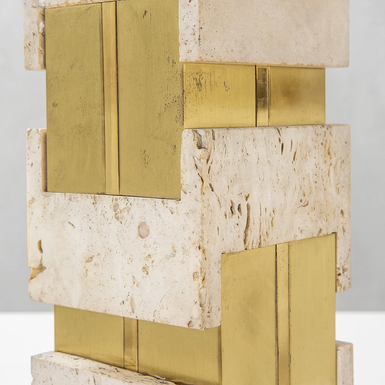 Table lamp with travertine and brass base by Gaetano Sciolari, 1970s 5