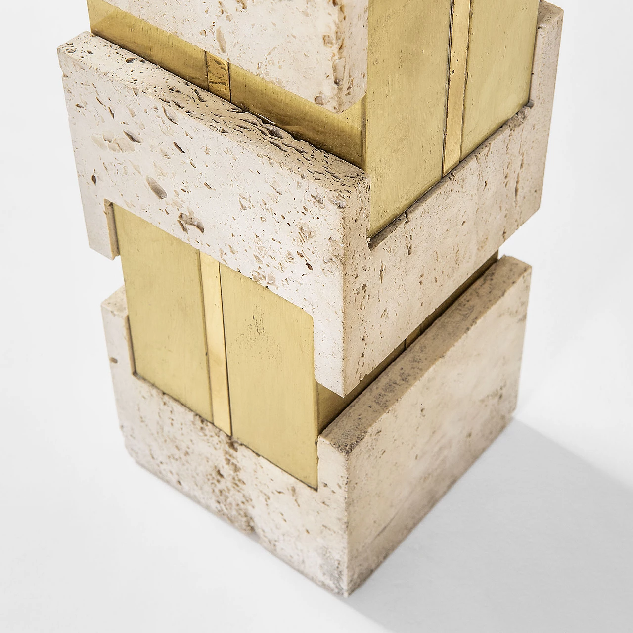 Table lamp with travertine and brass base by Gaetano Sciolari, 1970s 6