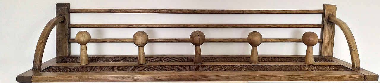 Chestnut and rope wall coat rack, 1950s 2