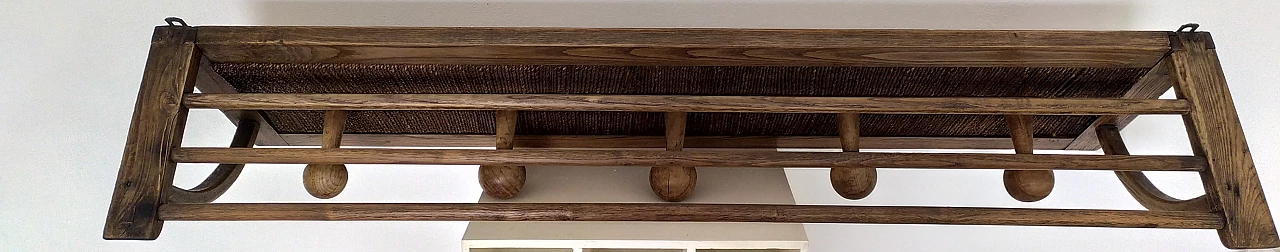 Chestnut and rope wall coat rack, 1950s 3