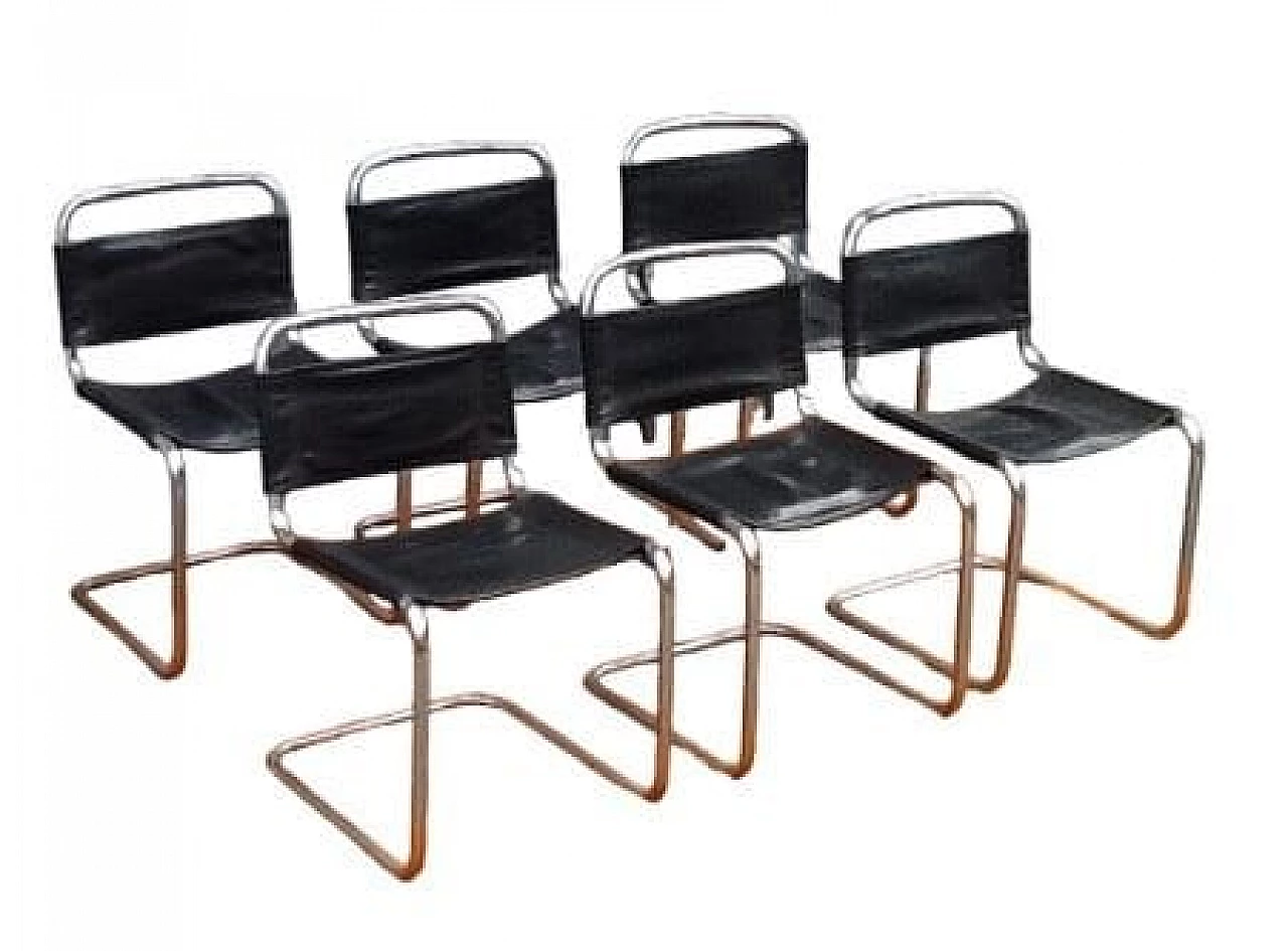 6 Chairs in steel and leather by Marcel Breuer, 1970s 4