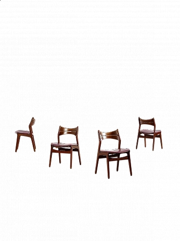 4 Chairs 310 in teak and leatherette by Erik Buch, 1960s