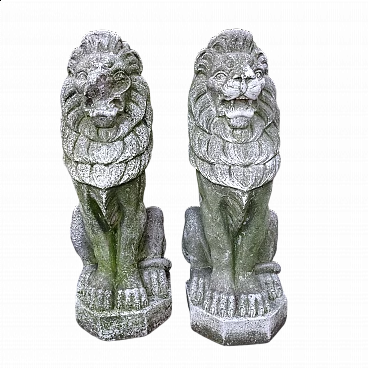 Pair of granite lion sculptures, early 20th century