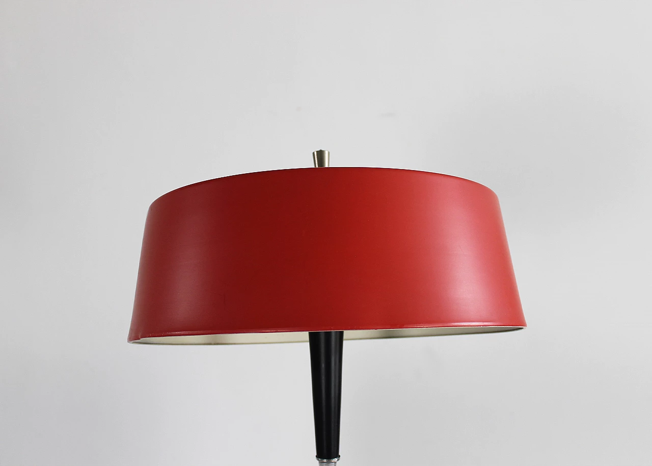 Red lacquered metal table lamp by Oscar Torlasco, 1950s 3