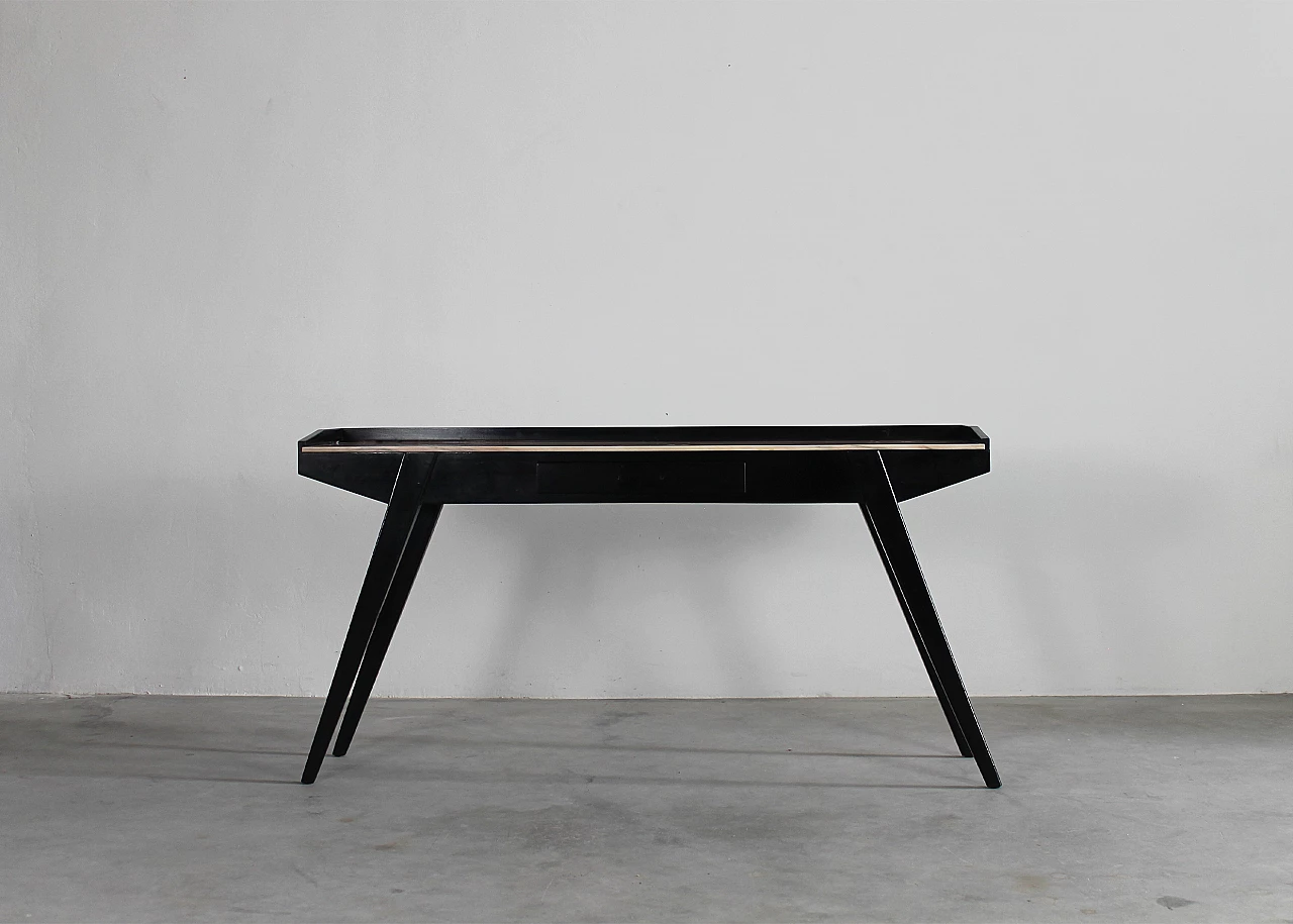 Black lacquered wood and marble console, 1950s 2