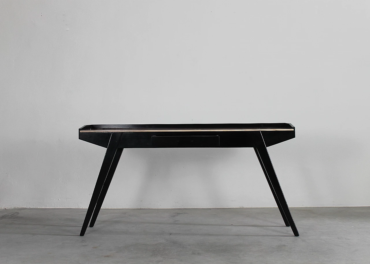 Black lacquered wood and marble console, 1950s 4