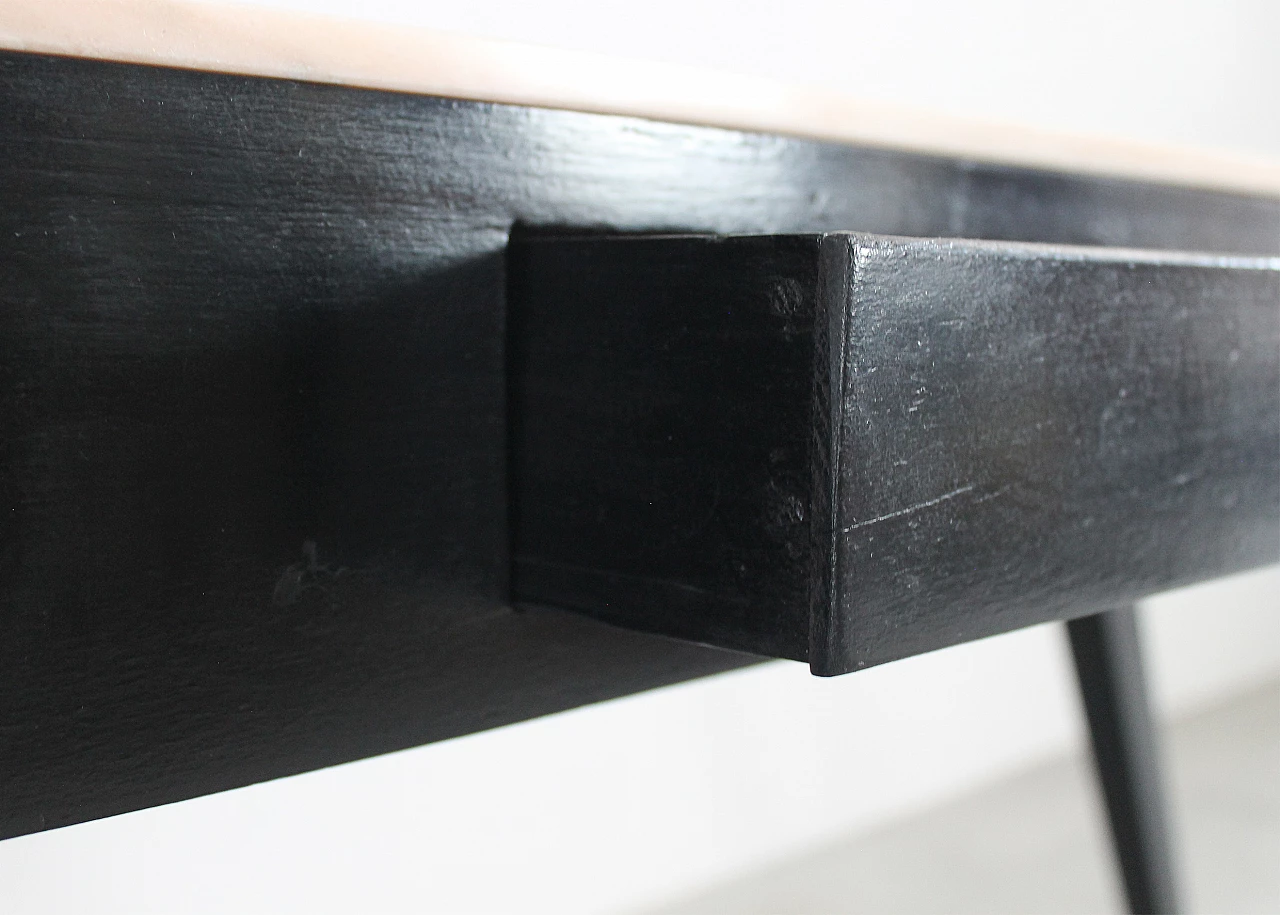 Black lacquered wood and marble console, 1950s 5