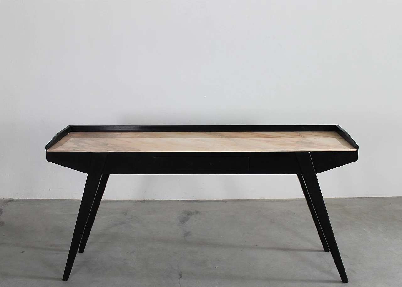 Black lacquered wood and marble console, 1950s 7