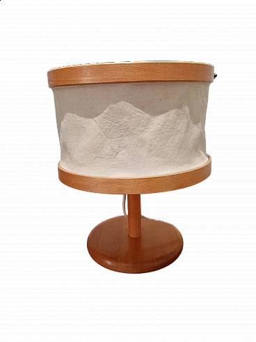 Evoluzione wooden table lamp with fabric shade, 1970s