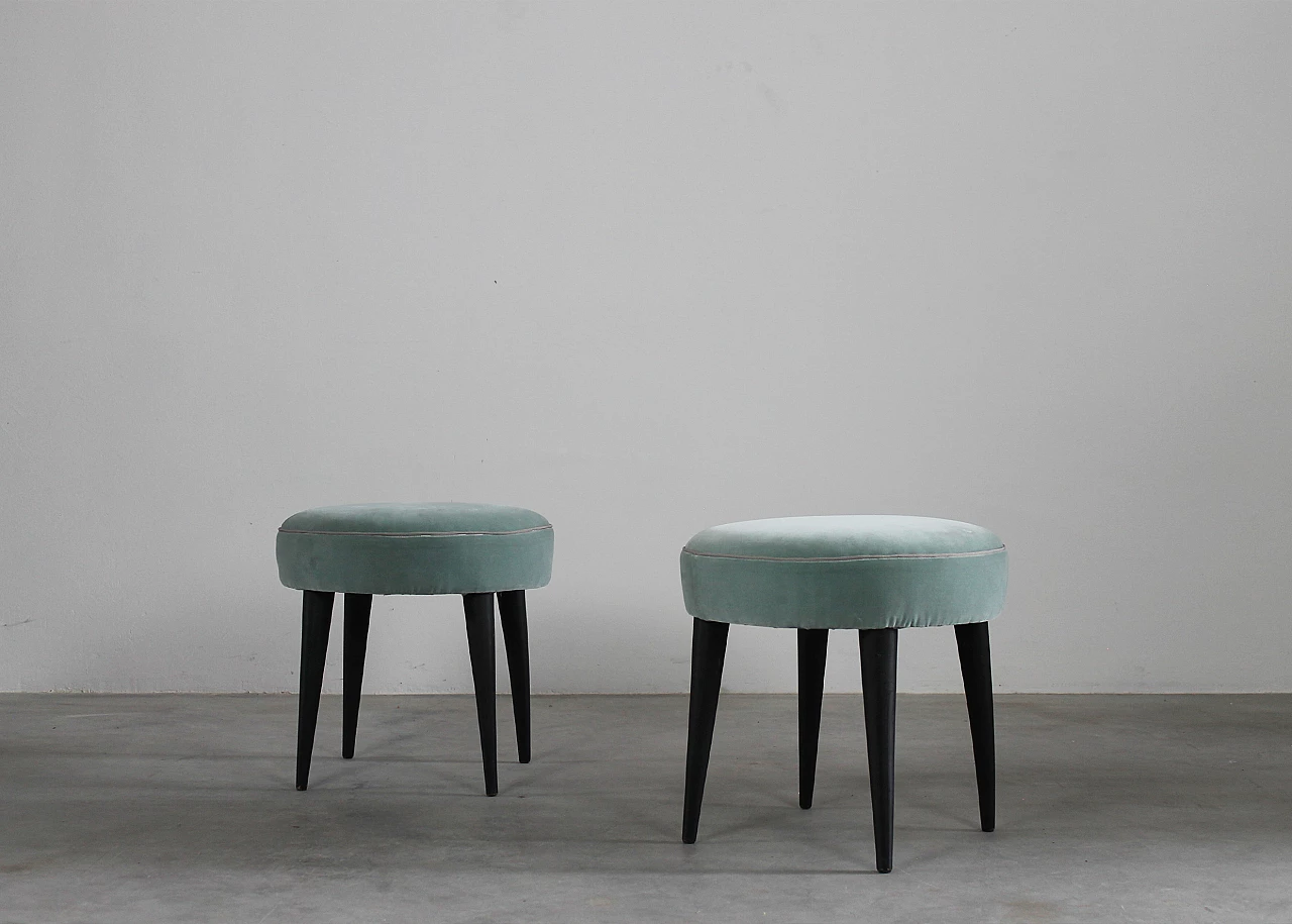 Pair of stools in black lacquered wood and fabric by Gio Ponti, 1950s 3