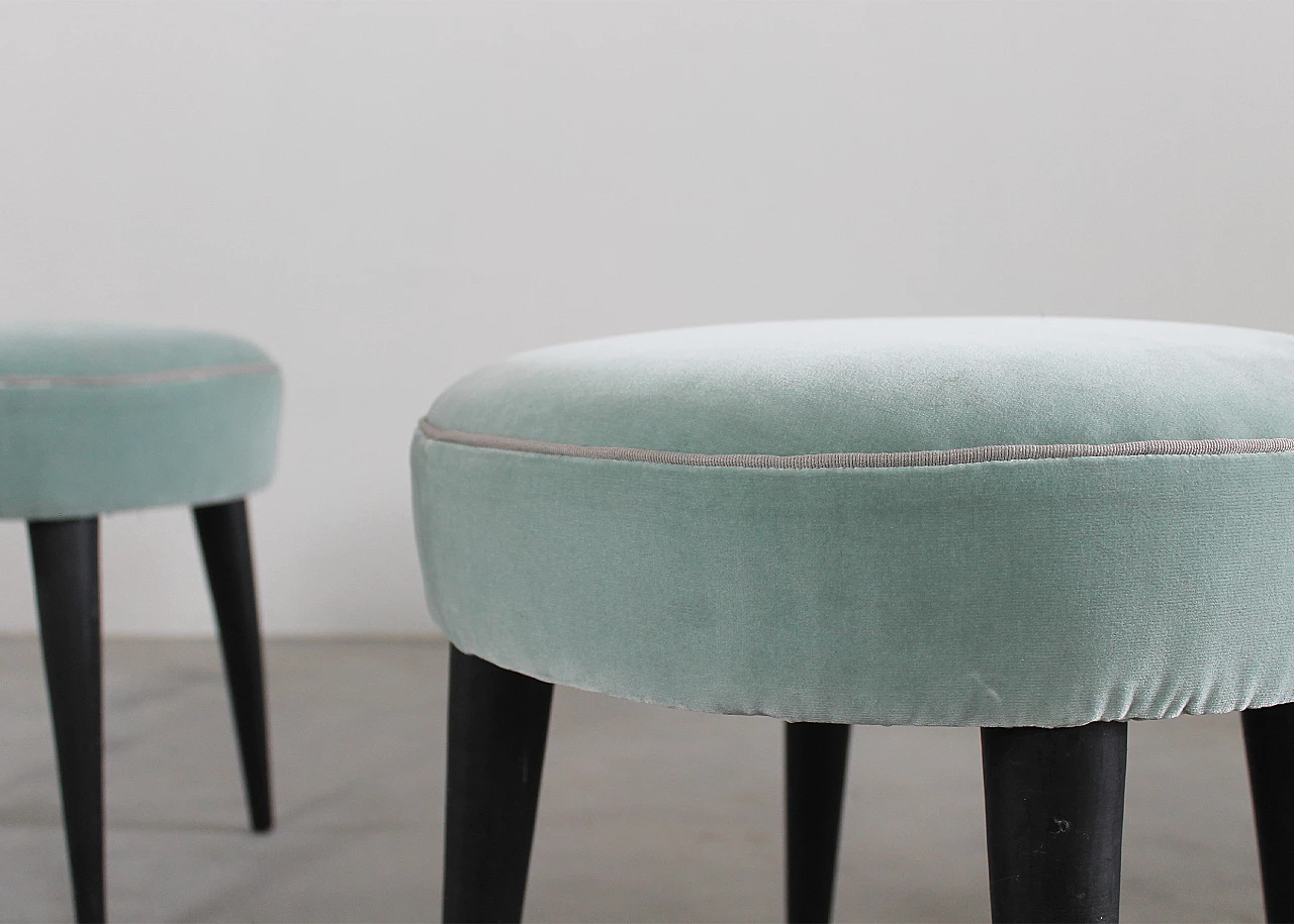 Pair of stools in black lacquered wood and fabric by Gio Ponti, 1950s 4