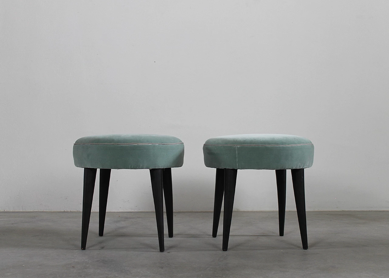 Pair of stools in black lacquered wood and fabric by Gio Ponti, 1950s 5