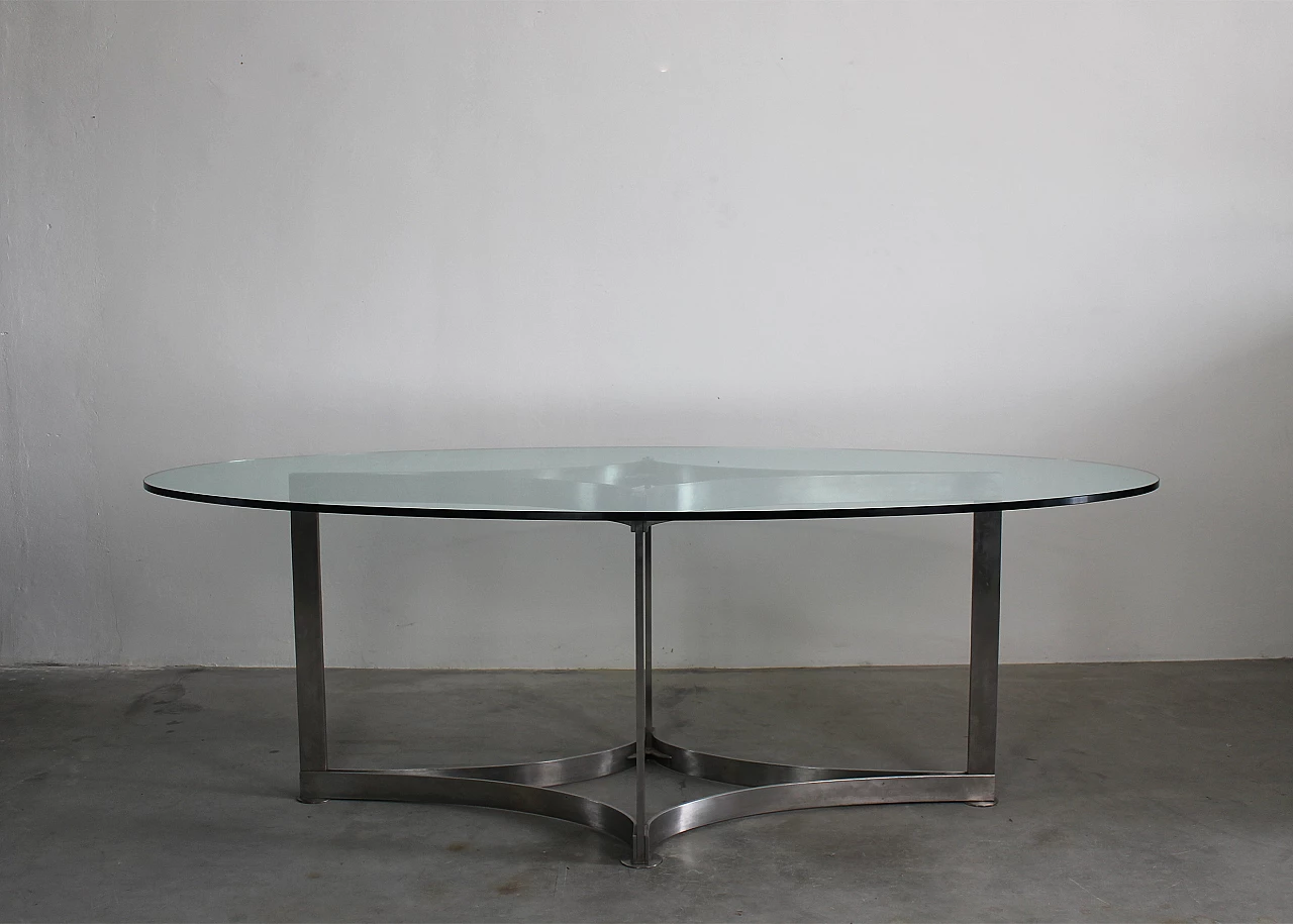Steel and glass oval dining table by Vittorio Introini for Saporiti, 1970s 2