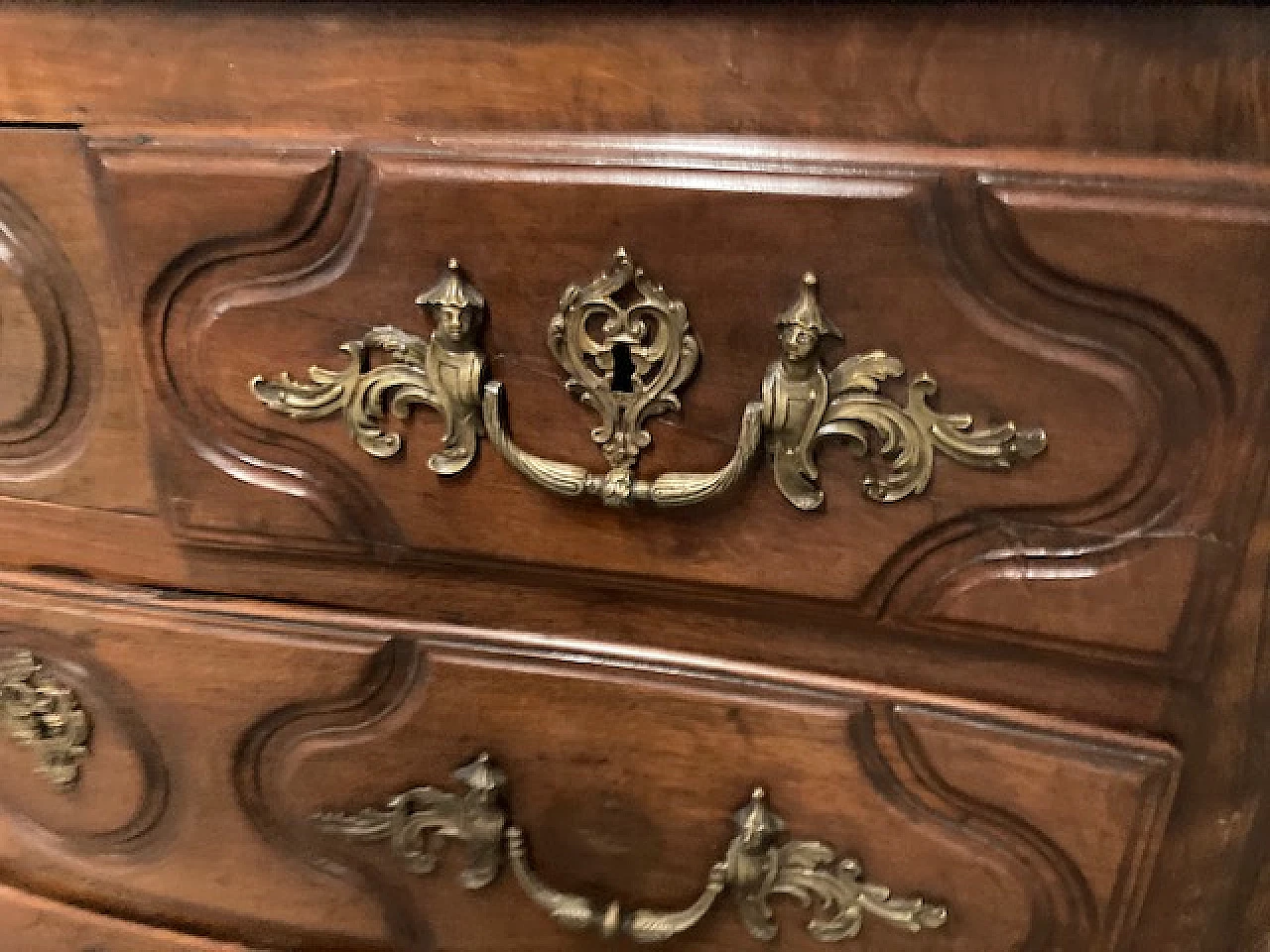 Louis XVI solid walnut dresser with bronze handles, late 18th century 4