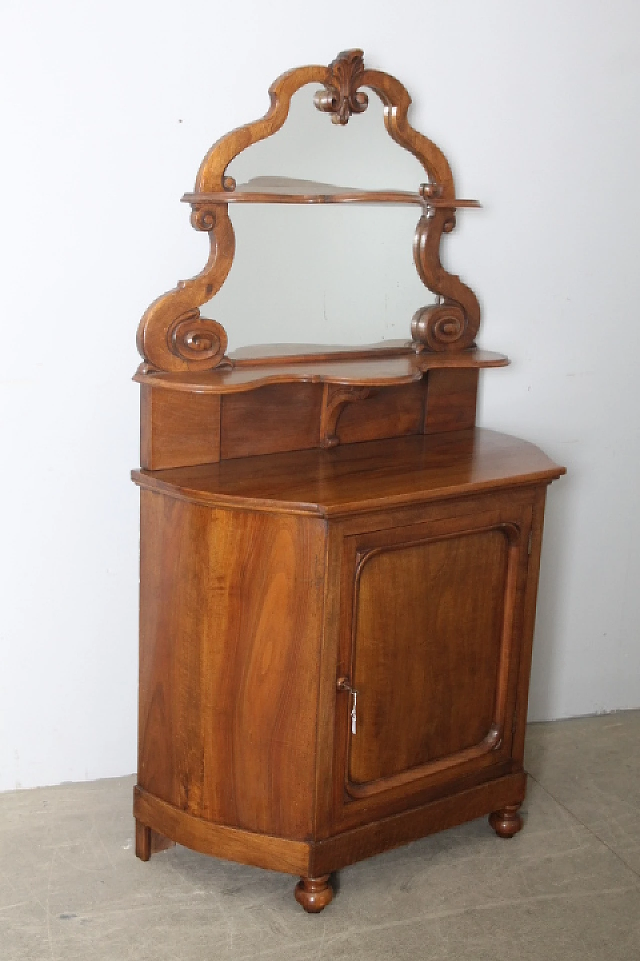 Solid walnut Louis Philippe sideboard with riser and rounded mirror, mid-19th century 1