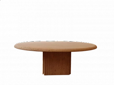 Circular travertine coffee table with square base by Claude Berraldacci, 1990s
