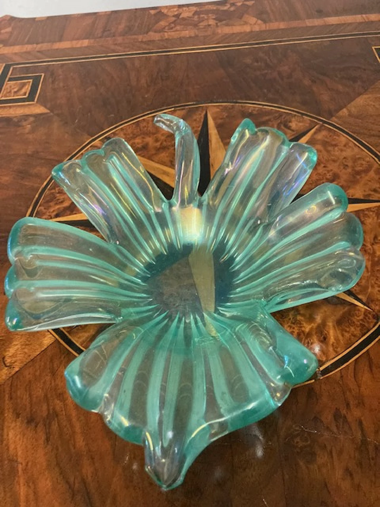 Iridescent green glass centerpiece by Barovier & Toso, 1950s 1