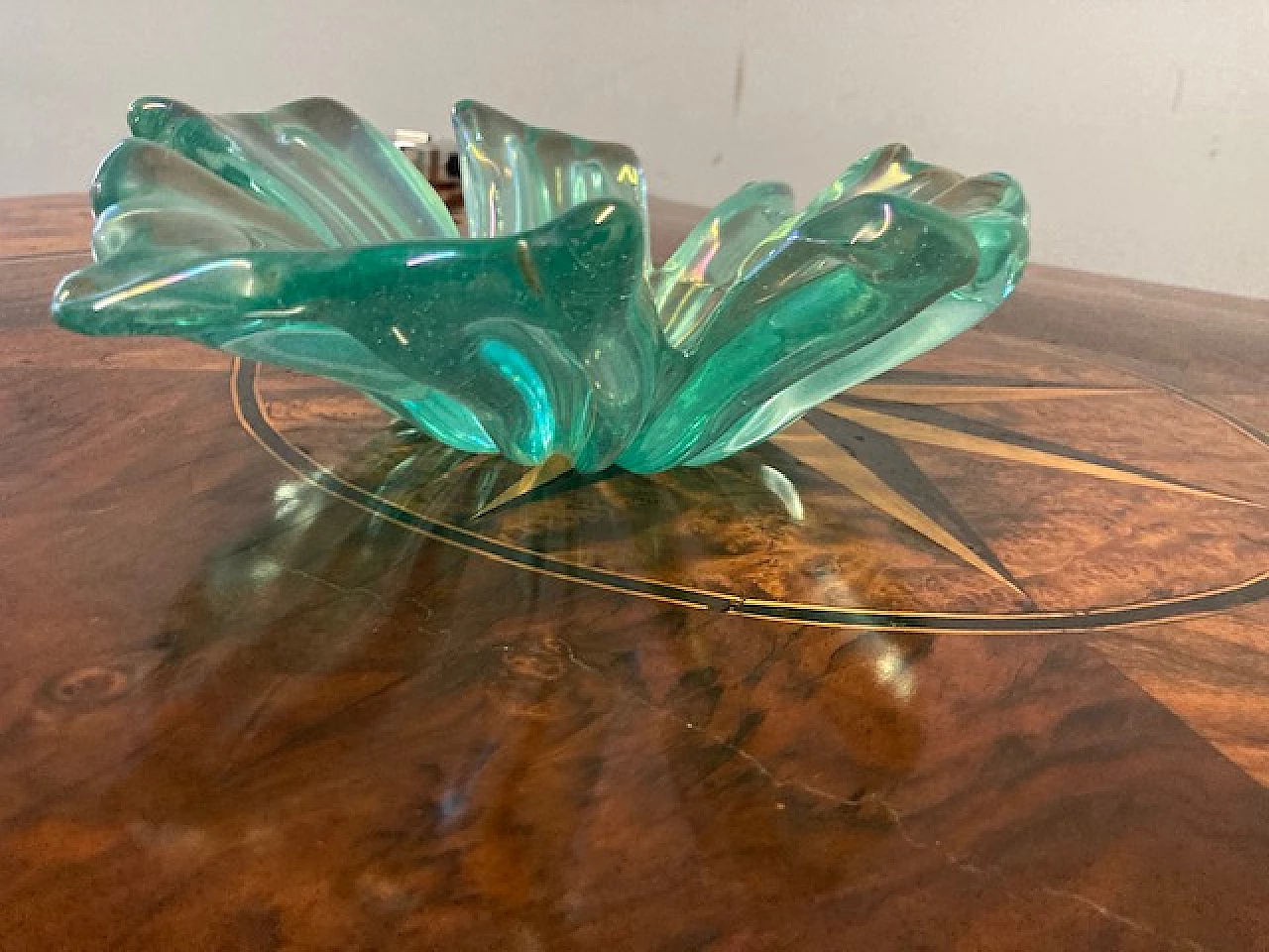 Iridescent green glass centerpiece by Barovier & Toso, 1950s 2