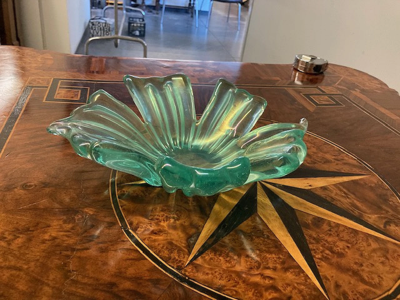 Iridescent green glass centerpiece by Barovier & Toso, 1950s 3