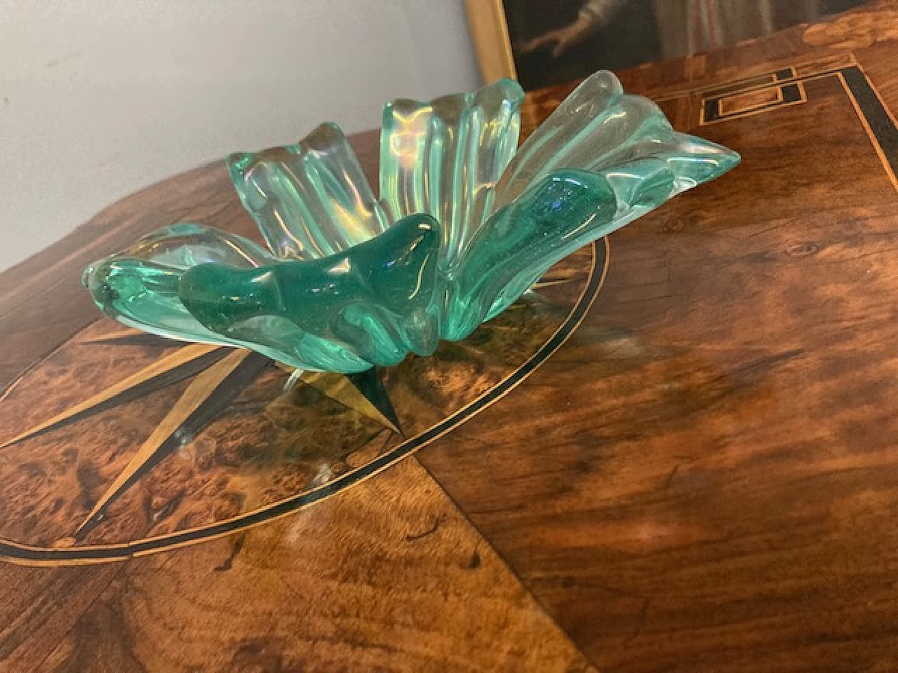 Iridescent green glass centerpiece by Barovier & Toso, 1950s 5