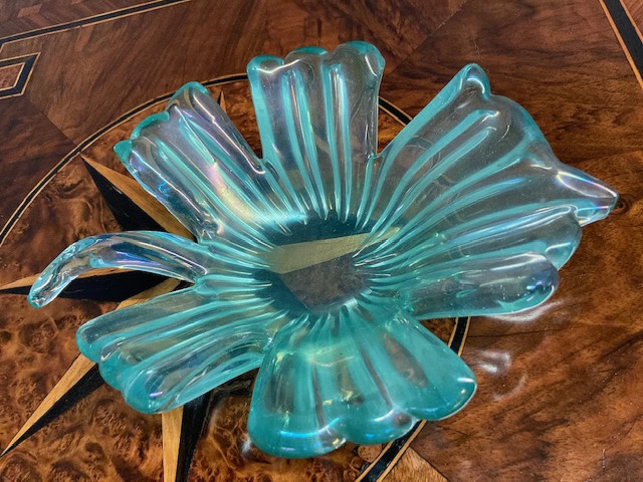 Iridescent green glass centerpiece by Barovier & Toso, 1950s 8