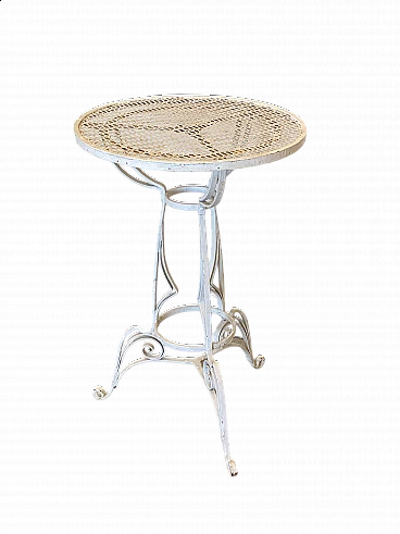 Tavolino da giardino rotondo in ferro battuto bianco, anni '40