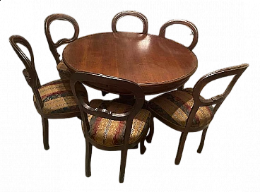 8 Sedie e tavolo rotondo allungabile, anni '20