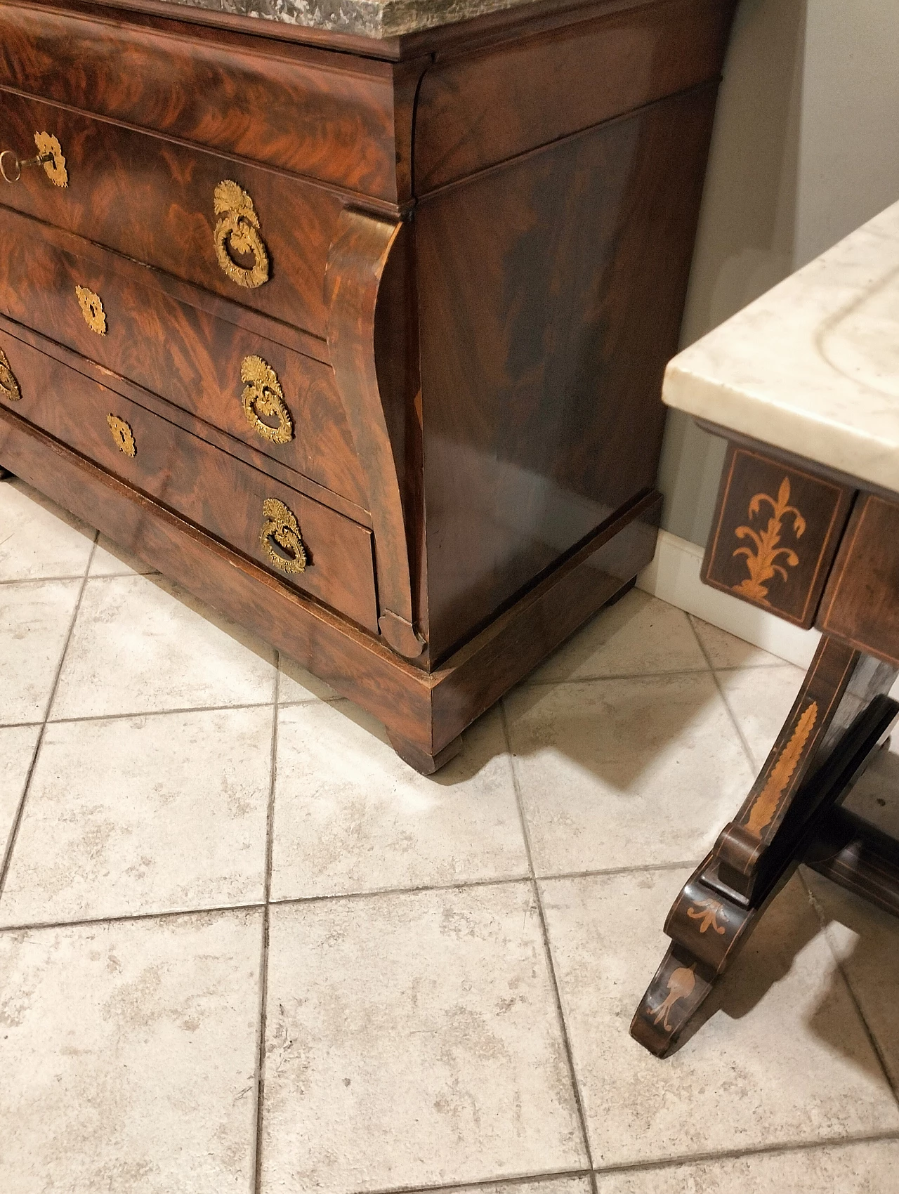 Charles X wood commode with gray marble top, 19th century 2