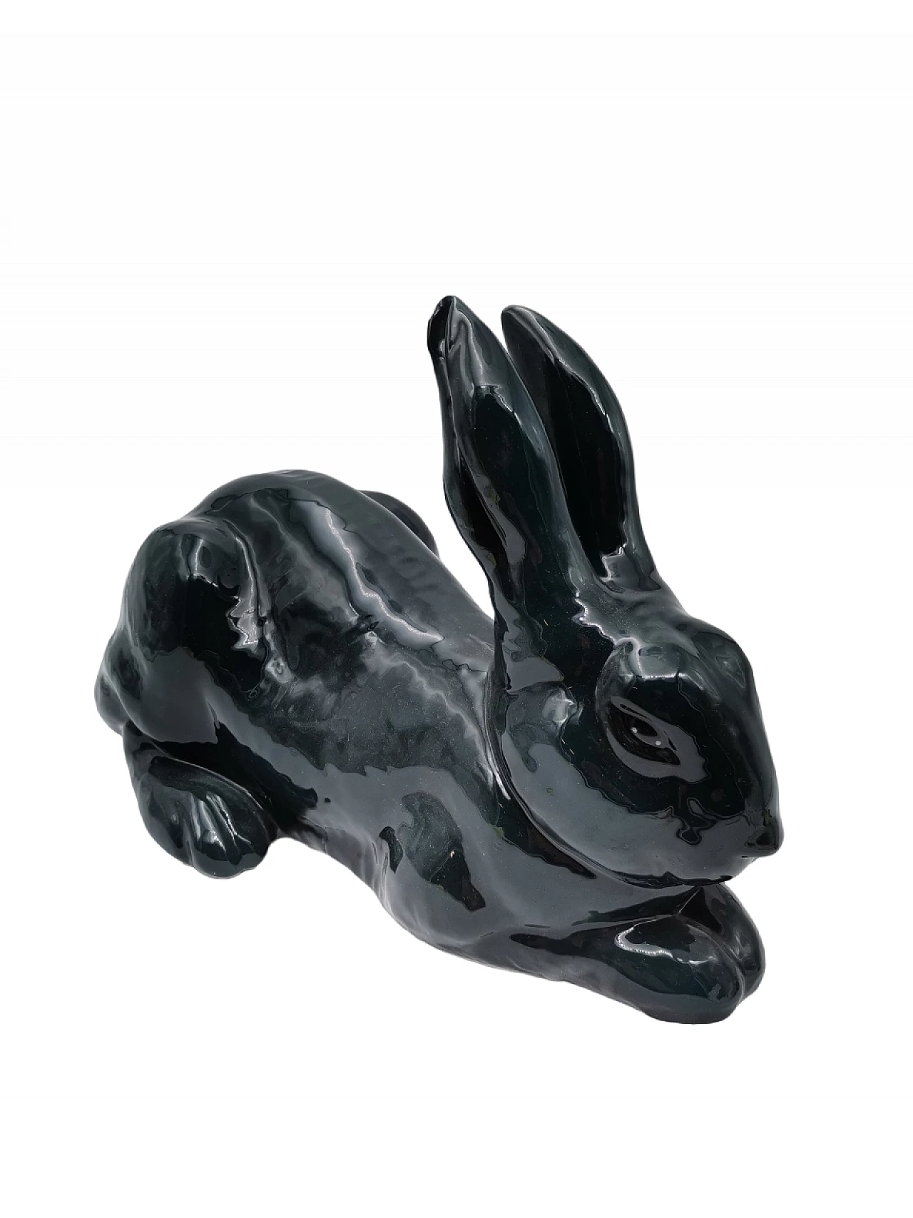 Lepre in ceramica smaltata verde scuro di Lenci, anni '50 4