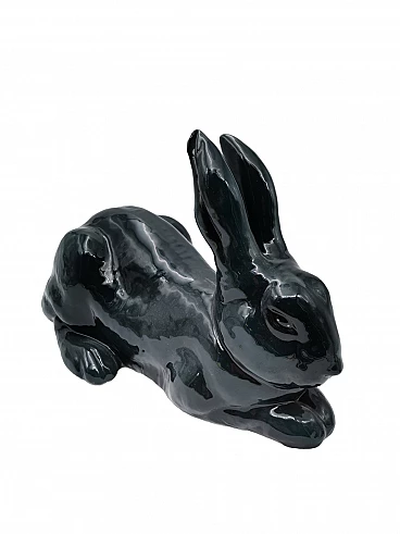 Lepre in ceramica smaltata verde scuro di Lenci, anni '50