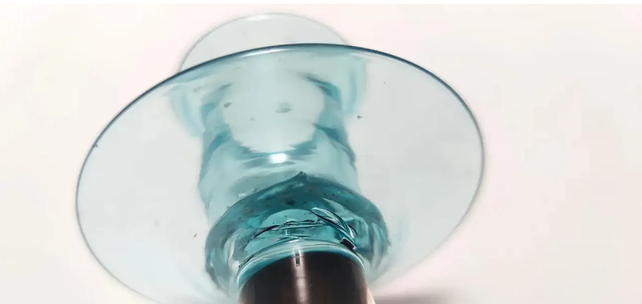 Pair of brown and aquamarine Murano glass candleholders, 1980s 7