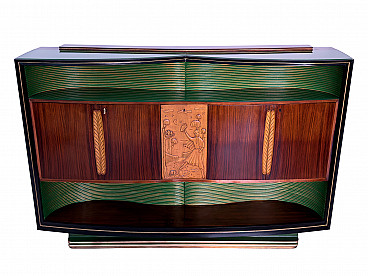Art Deco style bar cabinet finished with green moulded glass by Vittorio Dassi, 1950s
