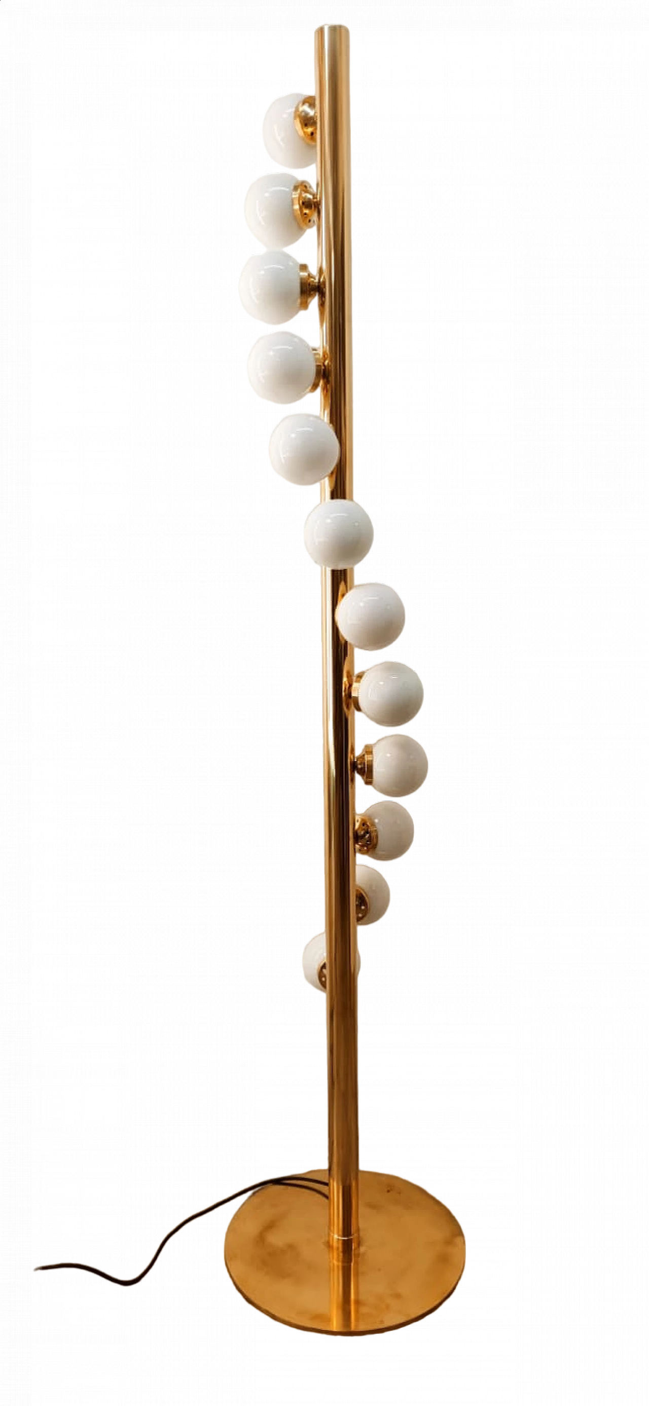 Sputnik 12-light floor lamp, brass with white polished glass, 1970s 25