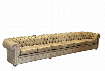 Six-seater capitonné leather Chesterfield sofa, 1970s